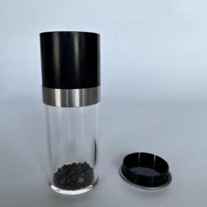 Glass Pepper Mill with Black Lid