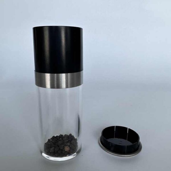 Glass Pepper Mill with Black Lid